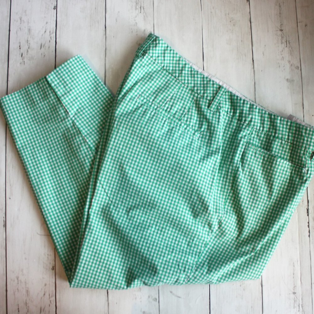 Talbots Size 12 Green Gingham Plaid Perfect Skimmer Cropped Pant - Picture 7 of 7